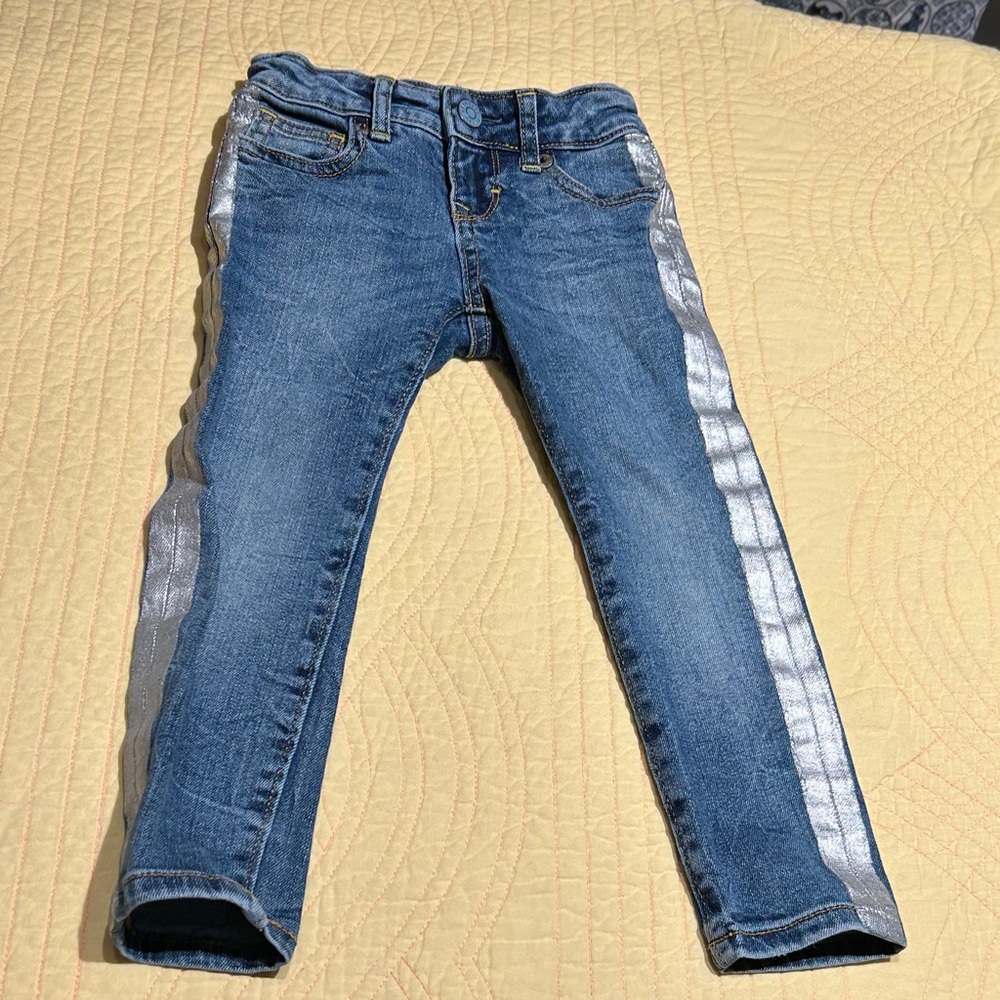 Gymboree Girls Dark Wash Denim Jeans Silver Side Stripes XS